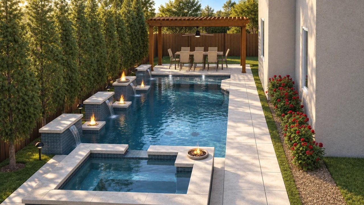 A photo-real pool made from a 3D render. The design is unchanged, every feature in place.