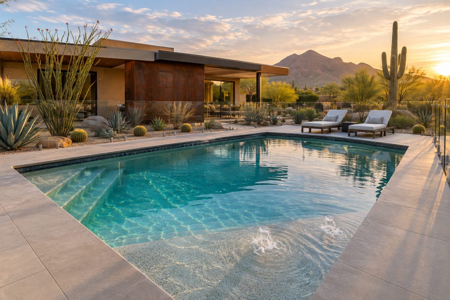 Desert modern plunge pool in Scottsdale. AI concept image of Scottsdale, AZ.